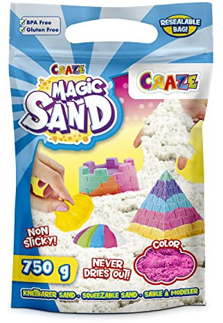 CRAZE MAGIC SAND | PINK Sand Refill-Pack 750g , Nachfüllpack bunter magischer Sand Knetsand für Bastelset Kinder , BPA-und glutenfrei