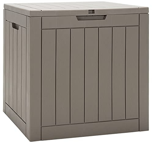 COSTWAY Garden Storage Box, Waterproof Plastic Deck Box with Handles & Lockable Lid, Outdoor Storage Bin Furniture Organizer for Cushion Tool Toy (Vertical Pattern, 56 x 43 x 53cm, Coffee)