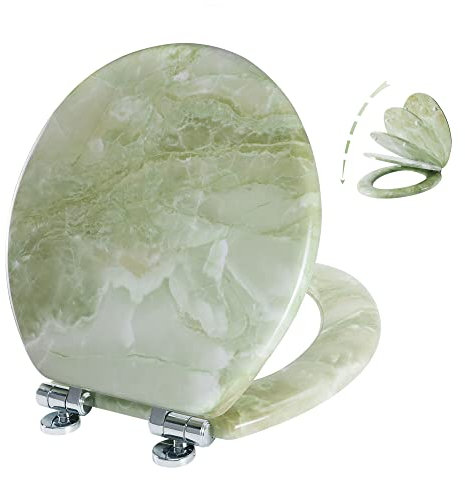 Angel Shield Marble Toilet Seat Durable Molded Wood with Quiet Close, Easy Clean, Quick-Release Hinges Round Toilet Seat (Round, Green Marble)