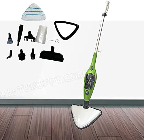 Mopa a vapor, Calentamiento en 20 Segundos, Cable 3.8 Metros, 1300 W, 450 milliliters, con 10 Accesorios, Adecuado para Alfombra, Madera, Laminado, Limpieza ECO sin Químicos ni Abrasivos