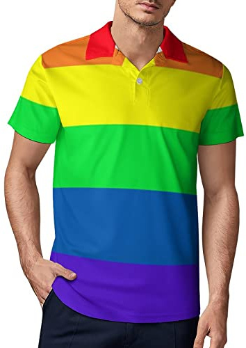 Ykklima Gay Pride LGBT Herren-Poloshirt mit Regenbogen-Flaggenmuster, kurzärmelig, feuchtigkeitsableitend, modisches Hemd für Herren, Stil, Klein