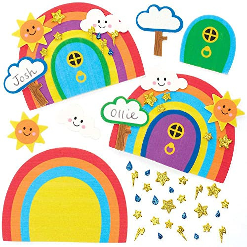 Baker Ross FC842 Rainbow Fairy Door Kits - Pack of 4, Children's Crafts Kit, Fairy Party Gift Bag, Craft for Kids