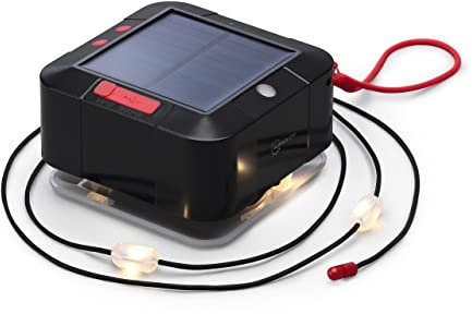 Auraglow Solar- & USB-LED-Lichterkette für den Außenbereich, wiederaufladbarer Akku, integrierte Taschenlampe & Powerbank, ideal für Camping, Zelt, Pavillon, Sonnenschirm & Gartenbeleuchtung, Schwarz
