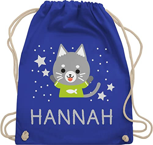 Turnbeutel Rucksack - Katzen - Bild Comic Katze lustig und Dein Name - Unisize - Royalblau - tasche kindergarten katzenmotiv cat junge beutel jungen cats der kinder stoffbeutel sporttasche