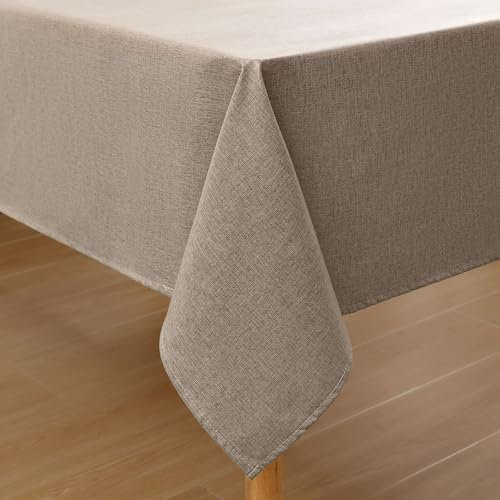 Homaxy Nappe de Table Aspect Lin Nappe Rectangulaire 140 x 240 cm Nappe Exterieur Imperméable Anti-tâche Protection de Table pour Salle à Mangerr,Jardin - Lin