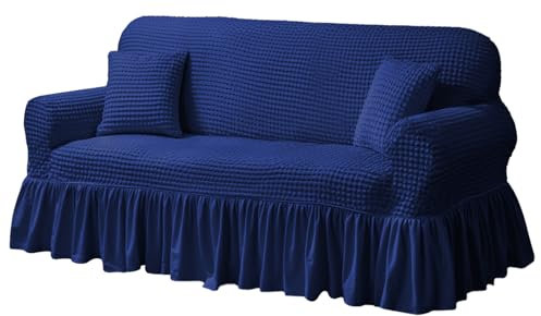 NAKIHOUSE Sofa Überwürfe Sofabezug 2 Sitzer Elastischer Blau Couchbezug Sofahusse Antirutsch Sofabezüge Sofa Abdeckung Stretch Couch Überzug Sofa Hussen mit 1 Kissenbezug