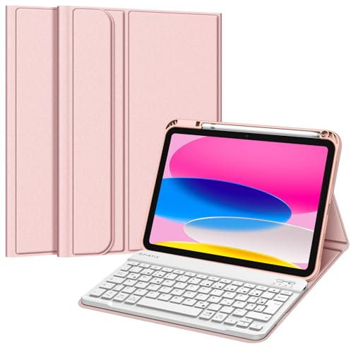 FINTIE Tastatur Hülle für iPad 11.Generation 11 2025, iPad 10. Generation 2022 10.9, Schutzhülle mit TPU Rückschale, Pencil Halter und magnetisch Abnehmbarer Tastatur mit QWERTZ Layout, Roségold
