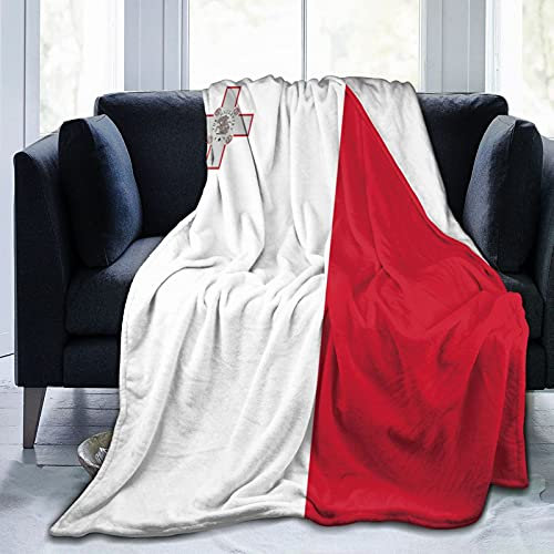 Malta-Flaggen-Fleece, warm, weich, Überwurf, antistatisch, dick, flauschig, Luxus-Bettdecke für Couch, Bett, Sofa, Ultra-luxuriös, warm und gemütlich für alle Jahreszeiten, 203,4 x 152,4 cm