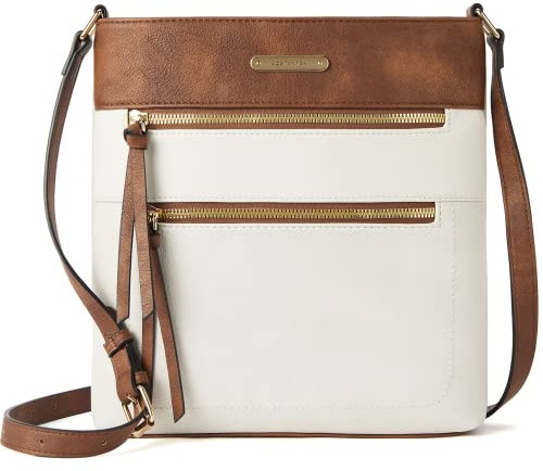 BOSTANTEN Damen Handy Umhängetasche Mittel, PU Leder crossbody bag damen, Reißverschlusstasche Handtasche Damen Umhängetasche Beige Braun