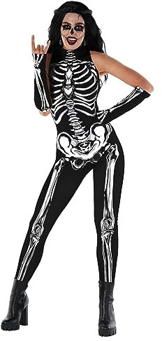 Morph Déguisement Squelette Femme, Costume Halloween, Combinaison Body Taille XL
