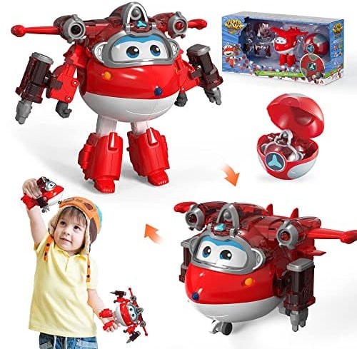 Super Wings EU760963 - Transforming Jett & Steel Power Ball, ca. 12,7 cm große verwandelbare Spiel-Figur mit 1 Superball und Zubehör, für Kinder ab 3 Jahren, Red