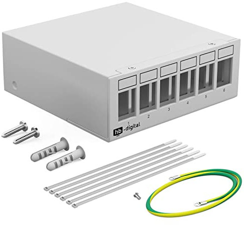 hb-digital Boîtier de panneau de brassage à 6 ports pour modules Keystone avec par exemple prise RJ45 RJ11 Socket connecteur d'antenne F USB-C USB-A BF/AF HDMI Borne de pôle femelle filetée BNZ - Gris