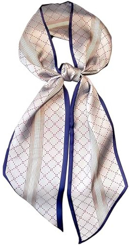 kcctoo Kopftuch für Damen, Maulbeerseide, quadratischer Hals, Satin-Schal für Tasche, Haarschal, Geschenk, 150 x 15 cm, I053 Marineblau/Karo, 150 x 15 cm, 59 x 5.9/150 x 15cm