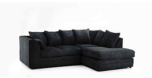 Dylan Jumbo Cord Fabric Sofa (Black, Right Hand Facing Corner)