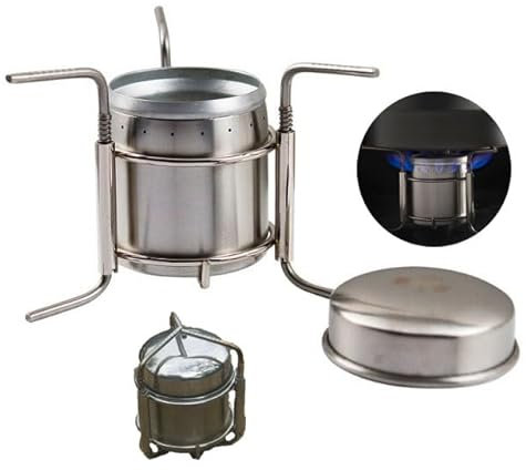 zalati Estufa de alcohol portátil de acero inoxidable con soporte para picnic, camping, barbacoa, cocina, capacidad de 180 ml