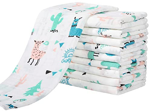 Yoofoss Mulltücher Baby 10er Mullwindeln Baumwolle Spucktücher 27x50 cm Stoffwindeln 6 Lagig Saugfähig Faltwindeln Waschlappen für Baby Neugeborene Alpaka