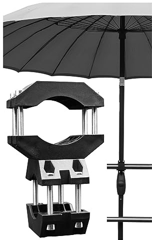 KD-TECH Stabiler Sonnenschirmhalter V3 - Sonnenschirmständer für Balkon und runde, eckige Geländer - Sonnenschirmbefestigung ohne Bohren Grauschwarz