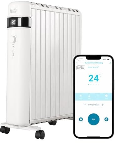 BLACK+DECKER BXRA43017GB 2.5KW Smart Digital Oil Free Radiator, 3 Heat Settings, Adjustable Thermostat, 24 Hour Timer, White