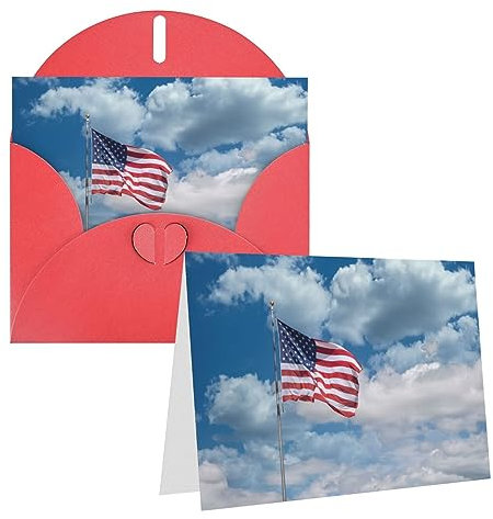 Amerikanische Flagge unter blauem Himmel, blanko, Grußkarte mit Umschlag, 10 x 15 cm, Weihnachtsgrußkarten, Blanko-Karte, Notizkarten, Geschenkkarten, Umschläge für Einladungen, Hochzeit, Geburtstag