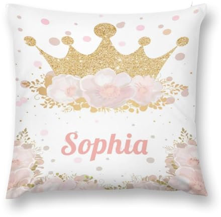 Cyiecweu Kissenbezug personalisiert mit Namen, 45 x 45 cm Personalisierte Krone Kissen mit Text Bedrucken Lassen, Mädchen, für Kind Geburtstag,Weihnachten Geschenk,nur Kissenbezug