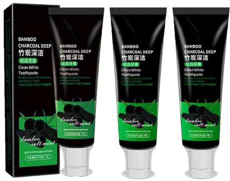 Bamboo Charcoal Whitening Toothpaste, Activated Charcoal Whitening Toothpaste, Removes Tooth Stains and Freshens Breath, Eliminates Bad Breath, Relieves Gum Swelling and Pain (3PC)