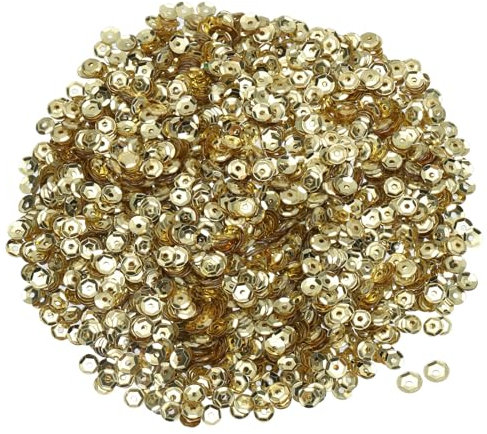 QUARKZMAN Lose Pailletten 4MM Silber Rückseite Pailletten 3000 Stück Becher Pailletten Stickerei Pailletten für Schmuckherstellung Basteln Nähen, Hellgold