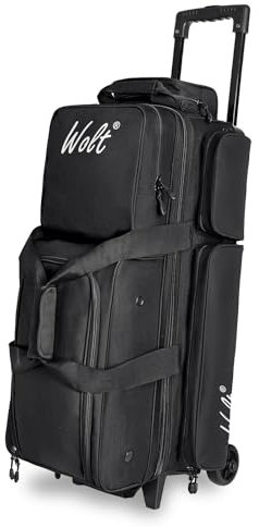 WOLT | 3 Bowlingtaschen mit Rädern, Bowling-Balltasche, 3 Ballrollen mit separatem Schuhfach und Zubehörtasche, einziehbarer Griff ausziehbar auf 96,7 cm (schwarz), Schwarz, XL, Bowlingtasche mit 3