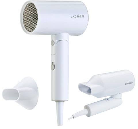 Licoseam Hair Dryer, 1600W Small Foldable Hair Blow Dryer, Fast Drying Travel Hair Dryer, White