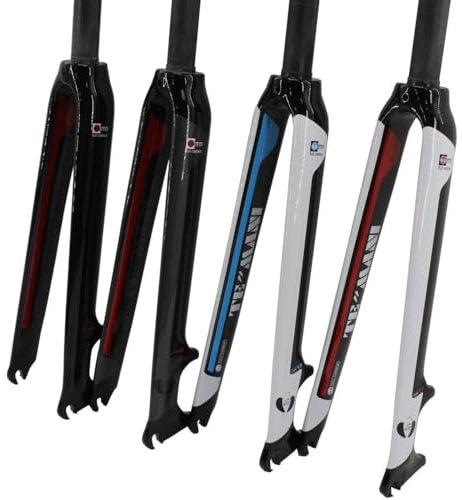 Fahrradgabel 1 Stück Rennrad 3K Vollcarbon Scheibenbremse Gabel Carbon Fahrrad Gabel Teile 4 Farben Federgabel (Color : Gloss Black red)