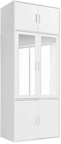 mokebo Kleiderschrank mit Spiegeltüren 4-türig & Fächer 'Der Grenzenlose', deckenhoher Spiegelschrank, Schlafzimmerschrank oder Schrank mit Spiegel in Weiß aus Holz in 90x234x58 (BxHxT)