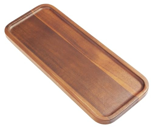 HOMKULA Small Solid Acacia Wood Serving Trays and Platters - Wooden Mini Charcuterie Boards, Rectangle Cheese Board for Food, Bathroom, Home Decor, Kitchen Counter, (14 x 5.5, 1 Pack)