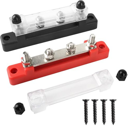 Piymnys Sammelschiene 12V, 2 Stück 12V-48V DC Sammelschienen Verteilerblock, 150A Busbar M6 x 4 Bolzen Anschlussblock Automotive Marine Sammelschiene Block 12V mit Deckel für Auto RV Boat Yacht