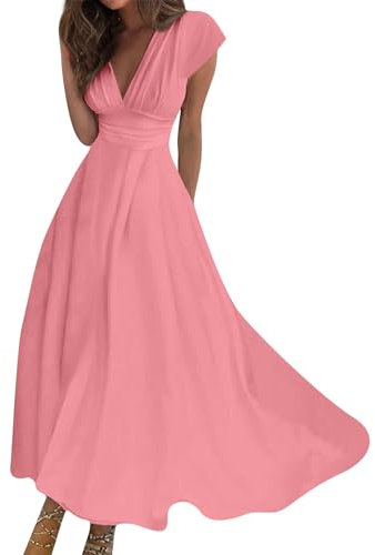 Generic Robe Sexy Ete Chic Robe Cocktail Femme Robe Sexy Femme Chic Robe Boheme Robe Longue Boheme Mousseline Floral Protection Solaire Mes Commandes Mousseline V Back Rose M