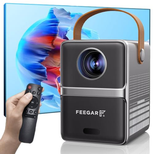 FEEGAR F Miniproyector Feegar con WiFi 5G y Bluetooth 5.2, foco eléctrico, 1080P para exteriores, proyector LED portátil, pantalla ANSI de 200 pulgadas, compatible con iOS/Android/TV Stick/HDMI/USB
