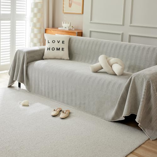 VanderHOME Multifunktionaler Sofabezug, Dekorativer Sofabezug, Wendbare Sofadecke mit Fransen 230 * 300cm-Hellgrau