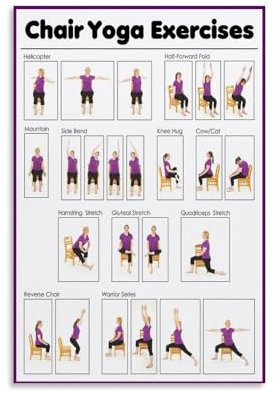 NIHAPUDW Leinwandbild mit Stuhl, Yoga-Übungen, Poster für Senioren und Zimmer, ästhetisch, 40,6 x 61 cm