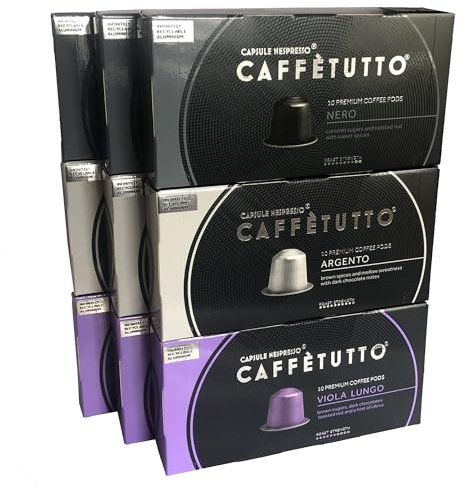 Caffètutto VARIETY PACK 6-90 Italian Nespresso Compatible Coffee Pods - Mixed Selection - 30 Nero, 30 Argento & 30 Viola Lungo pods (90 Caffetutto Gourmet Aluminium Nespresso Coffee Capsules)