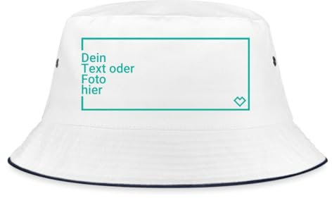 Spreadshirt Fischerhut Selbst Gestalten Mit Foto Und Text | Bucket Hat Personalisiert | Anglerhut Für Herren Mit Wunschmotiv, L/XL (Caps), Weiß/Navy