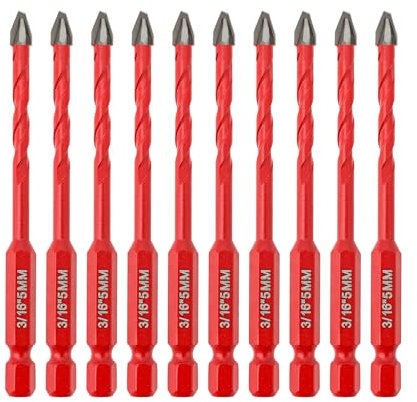 FOCSTOL Juego Brocas Seco - Juego Brocas Carburo con Cambio Rápido Mango Hexagonal para Madera Plástico Cerámica Azulejos Material Blando 10 piezas 5mm