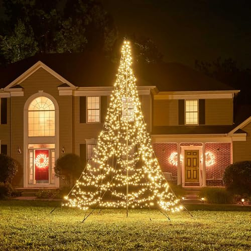 Fairybell Flagpole Outdoor LED Christmas Tree - 4 metres - 1500 LEDs - Luminous Switch - Warm White and/or Multicolor - for Outside use - Including Flagpole