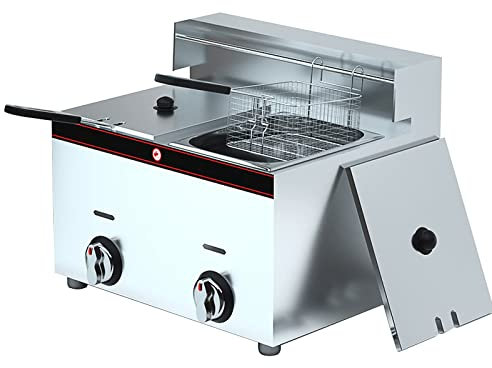 MAHNFEID Freidora a Gas, freidora Comercial, freidora, Patatas Fritas, brochetas, freidora de Acero Inoxidable de Gran Capacidad con Cuchara de Cesta