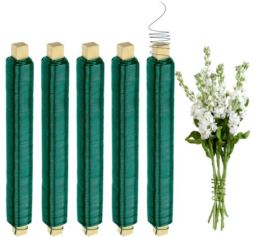 Idota 5 Rollen Blumendraht, ø 0,8 mm Holzstock Wickeldraht Biegsam Bindedraht Grün Rostfrei Basteldraht zum Befestigen von Blumenpflanzen Ideal zum Basteln und Weihnachtskranz (25 m/Rolle)