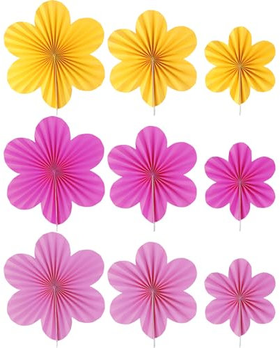 9 Pcs Fiori di Carta, Ventagli di Carta 20cm 25cm 35cm, 3 Colori Addobbi Matrimonio, Riutilizzabile Decorazioni per Feste Compleanno Backdrop Garland Festival Feste Baby Shower Natale Home Decor