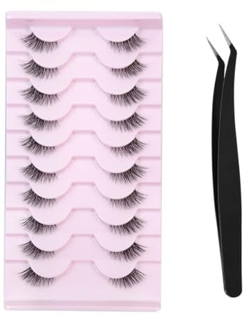 10 Paires Demi Faux Cils Bande Transparente, 3D Cat Eye Faux Cils Naturel Half Lashes Reutilisable Oeil de chat Fake EyeLashes Vaporeux Aspect Naturel Faux Cils