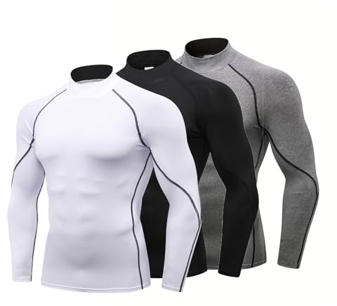 YUSHOW Kompressionsshirt Herren Langarm Halbhoher Kragen - Atmungsaktives Funktionsshirt Slim Fit für Fußball, Ski & Training - Schnelltrocknend & Formstabil