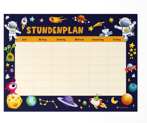 Friendly Fox Weltraum Stundenplan abwischbar, DIN A4 magnetischer Stundenplan abwischbar zum Aufhängen an Kühlschrank Whiteboard