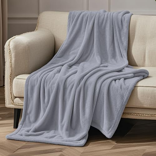 GOUTUI Premium Cashmere-Feeling 150 x 220 cm Weich/Warm/Flauschig Kunstfell Kuscheldecke Falten Beständig/Anti-Verfärben für Sofa Schlafzimmer, Hellgrau