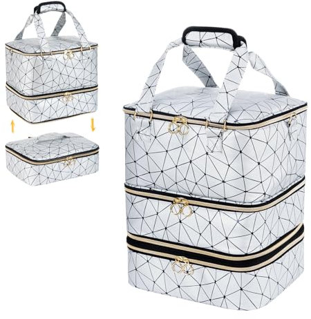 Uross Nagellack Organizer für 84 Nagellackflaschen und 1 LED-Nagellampe, Nagellack Aufbewahrung Tasche für Nageldesign Zubehör(Silver)