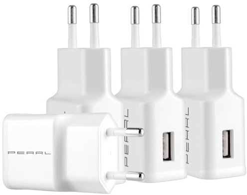 PEARL Netzteile Handy: 4er-Set kompakte USB-Netzteile, USB-A, 5 V, 2,1 A / 10,5 W, weiß (Ladestecker, für Mobilgerät, Kabel)