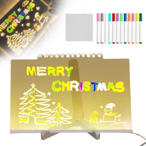 LED Note Board with Colors, 2025 Neu Nachrichtentafel mit LED-Leuchten, LED Notiztafel mit Farben mit 7 Farben Stift Transparente Acryl Tafel Notiztafel mit Ständer Abwischbar (12pen, 30 * 20cm)